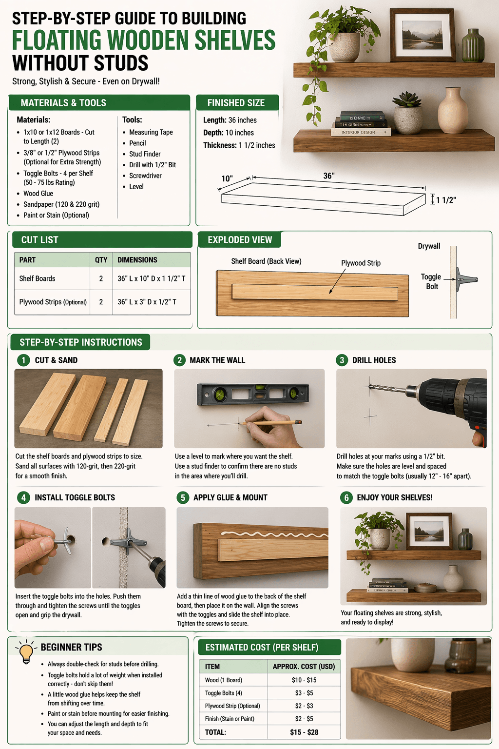 Floating wooden shelves easy DIY woodworking plan