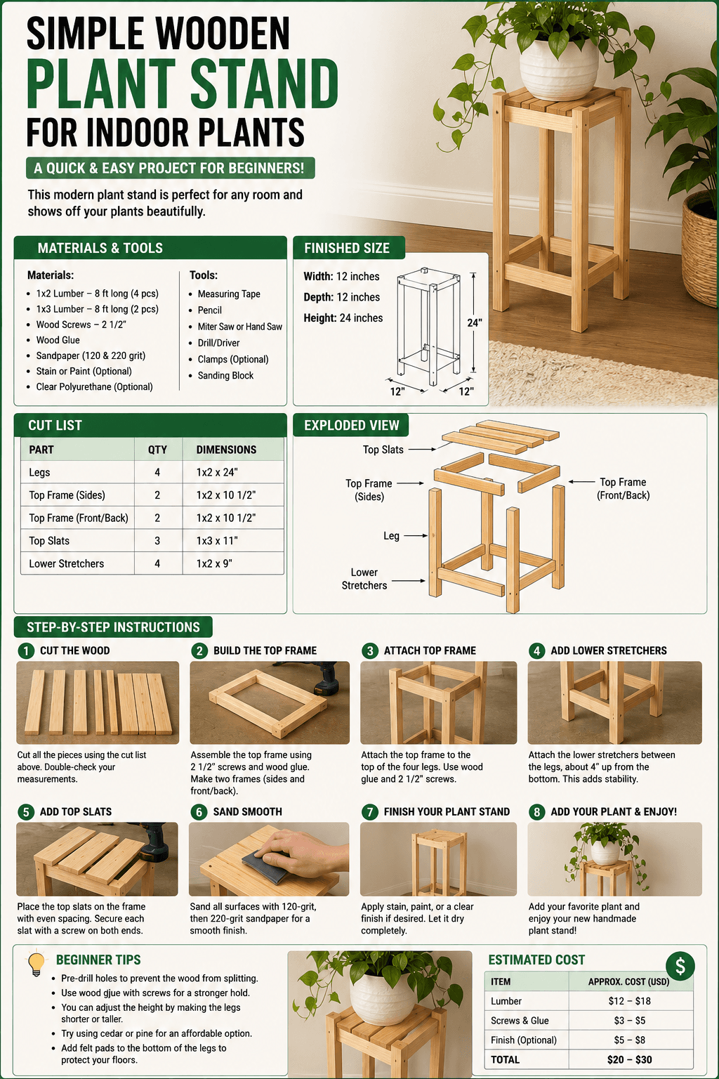Wooden plant stand easy DIY woodworking plan